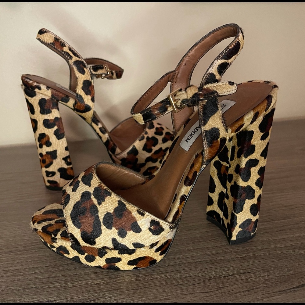 Steve Madden Leopard Print Platform Block Heel Sandals